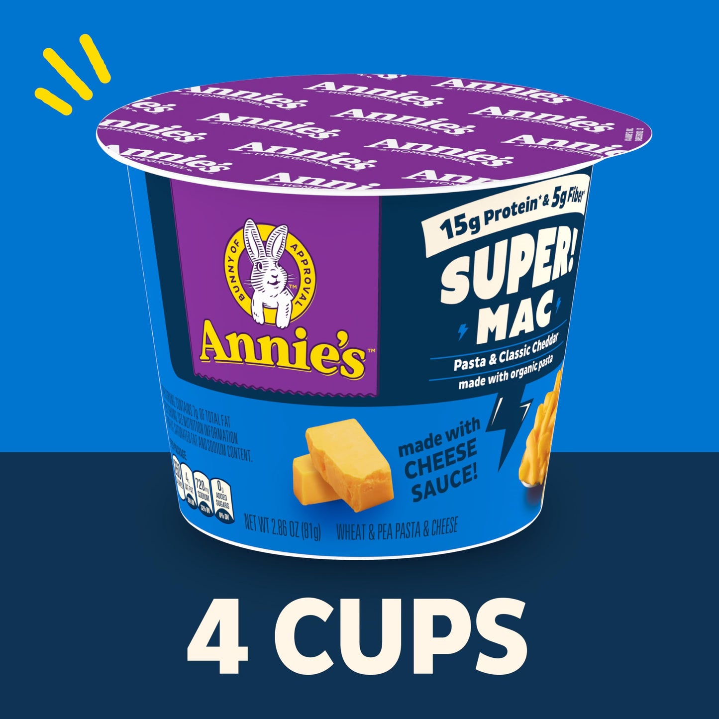 Annie's Super! Mac Microwave Pasta and Classic Cheddar Cups, 4 Ct, 11.44 oz