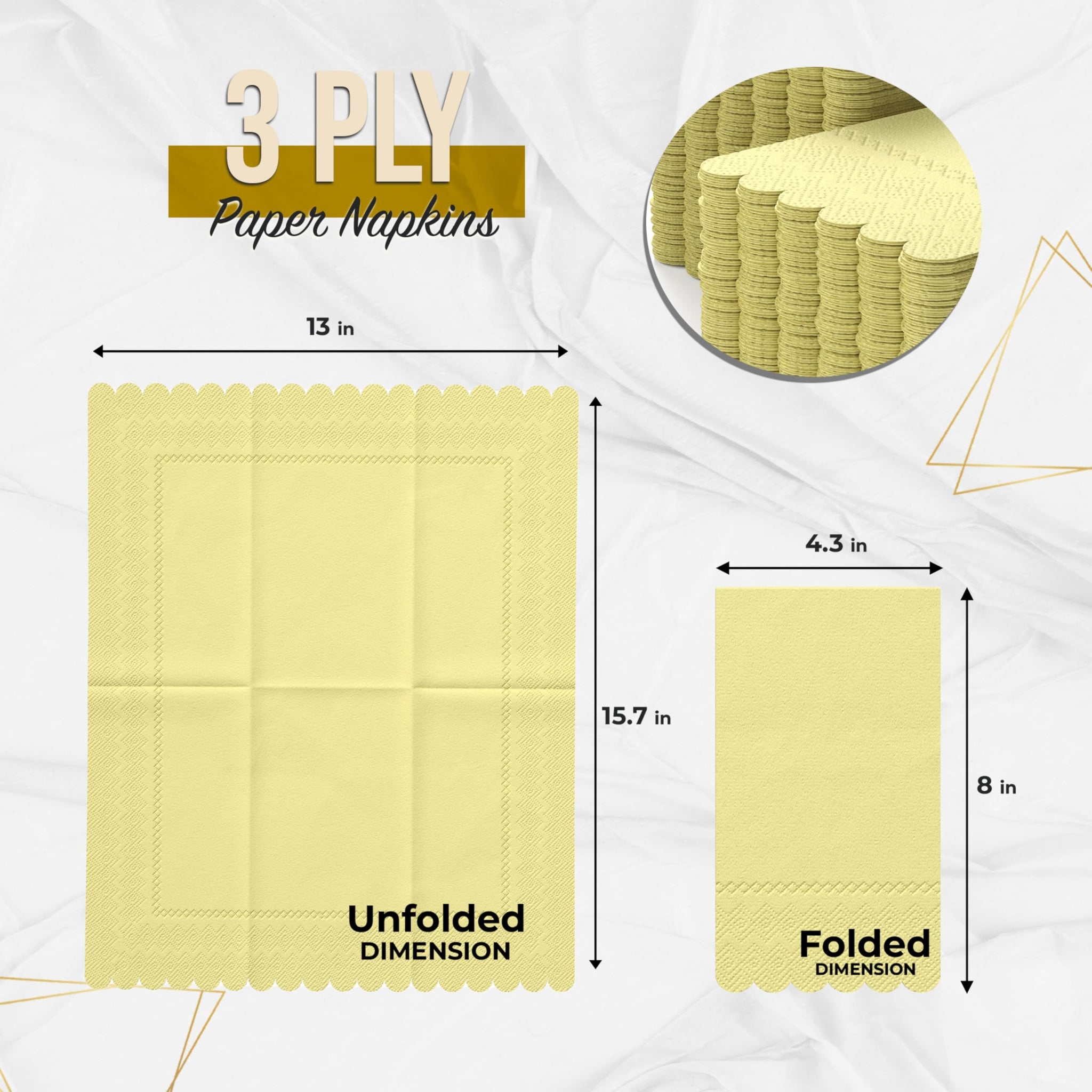 Party Solids Yellow Scalloped Napkins Disposable 20 Pcs 3-Ply Yellow Scalloped Dinner Napkins Disposable Decorative for Dinners & Parties, Paper Guest