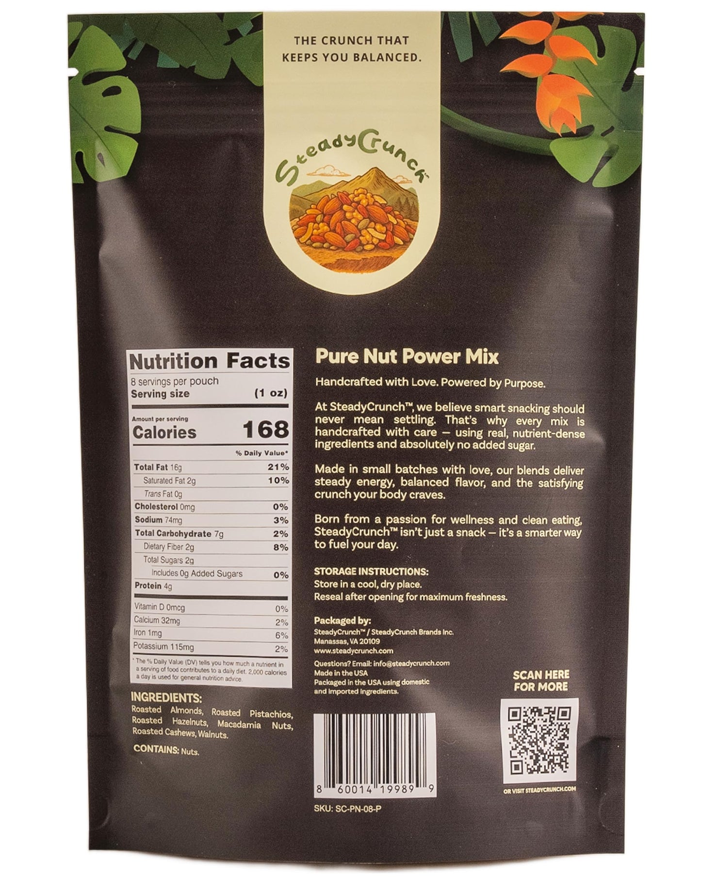 SteadyCrunch Pure Nut Power Mixed Nuts - High Protein, Keto Snacks & Low Carb Nut Mix - Non-GMO, Gluten Free & Sugar Free - Pistachios, Almonds
