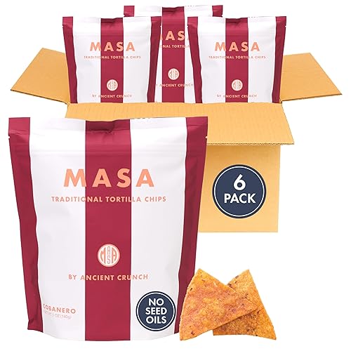 MASA Chips Cobanero Chili Flavored Corn Tortilla Chips Cooked in Beef Tallow - Seed Oil Free Snack, 6pk×5 oz each- Handmade with Only Naturally Grown