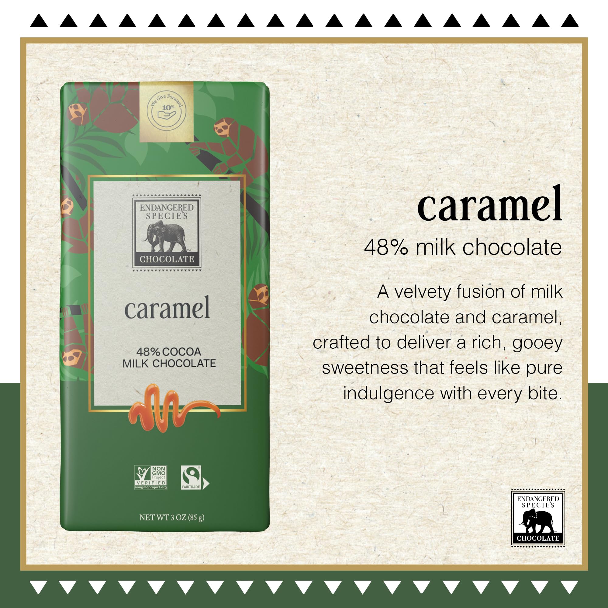 Endangered Species Chocolate Bar 3oz (12 Pack) (Natural 48% Cacao Milk Chocolate w/Caramel)