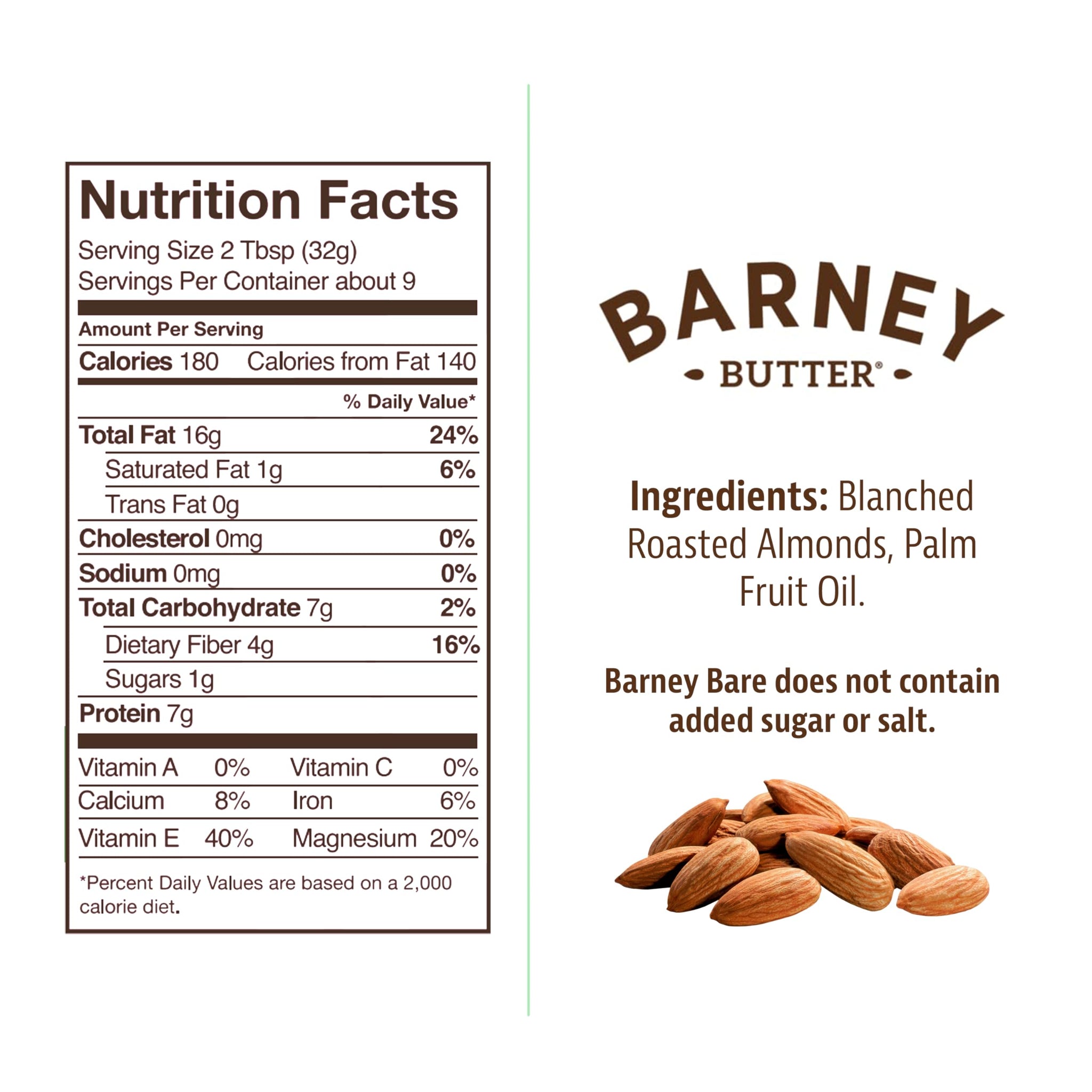 Barney Butter Almond Butter, Bare Crunchy, 10 Ounce Jar, No Added Sugar or Salt, Skin-Free Almonds, No Stir, Non-GMO, Gluten Free, Keto, Paleo, Vegan