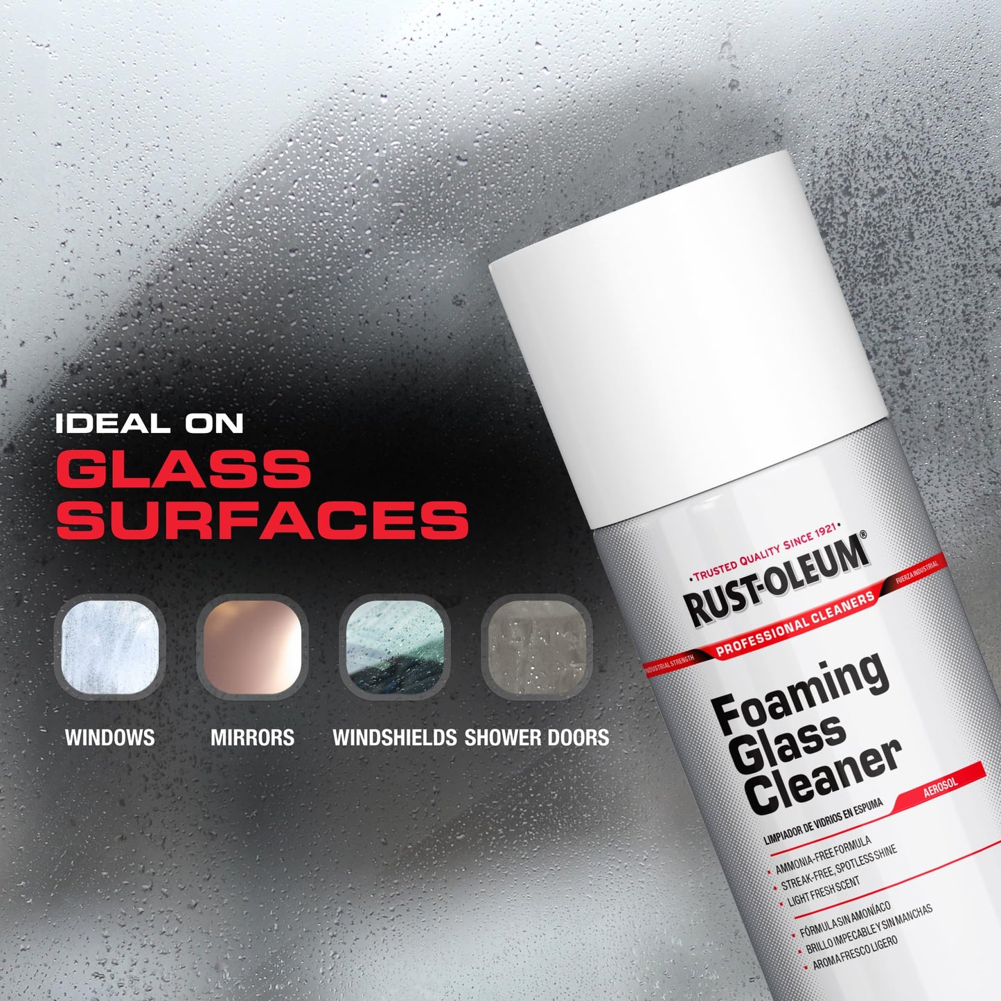 Rust-Oleum Professional Cleaners Foaming Glass Cleaner | 20oz Aerosol Can | Professional Strength | Ammonia-Free | Fresh Scent