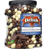 Gourmet Chocolate Covered Espresso Beans Medley by Its Delish, 3 LBS Jumbo Reusable Container - Mix of Dark, Milk & White Chocolate Covered Roasted