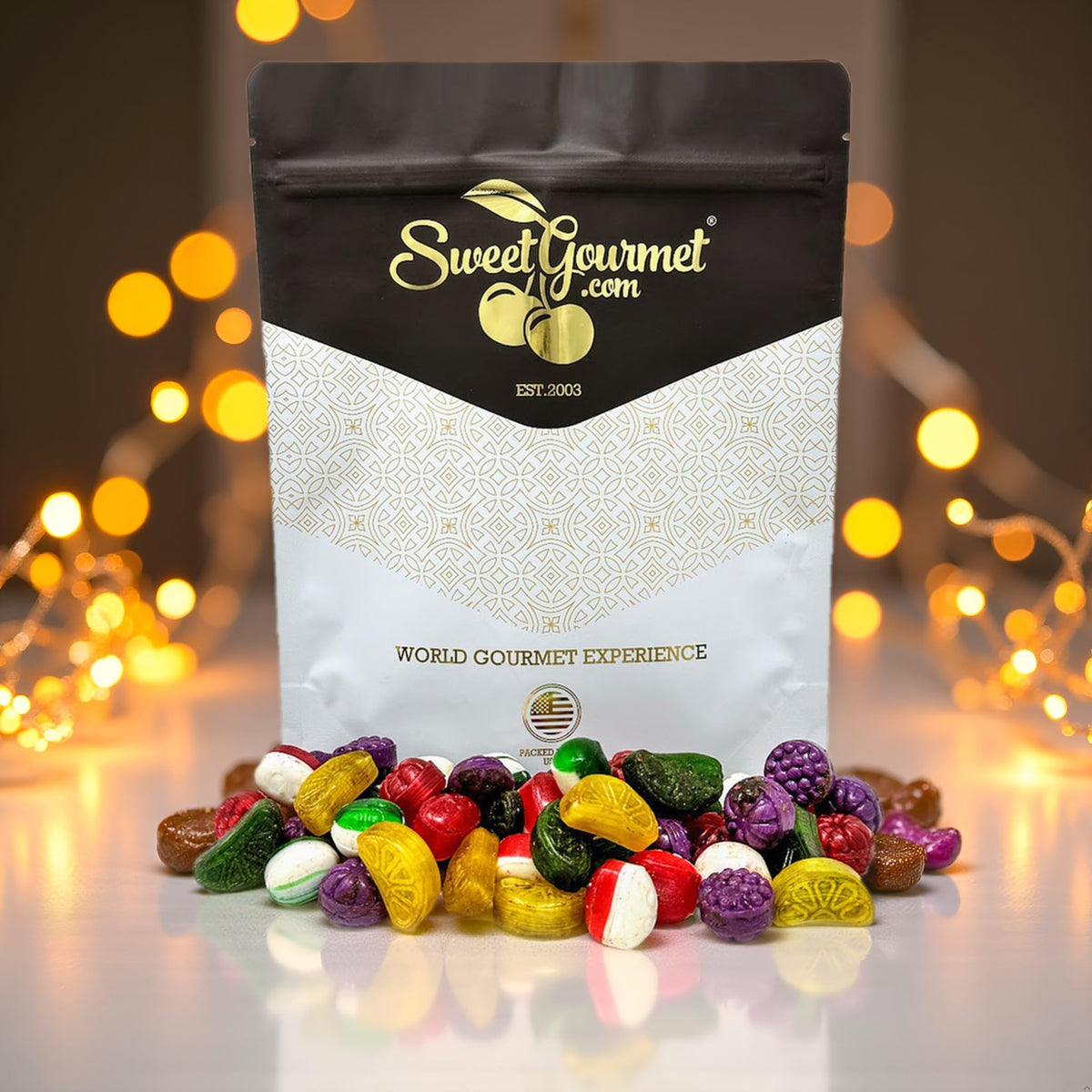 SweetGourmet Christmas Chocolate Filled Hard Candy Mix, Assorted Shapes, 1-Pound Bag