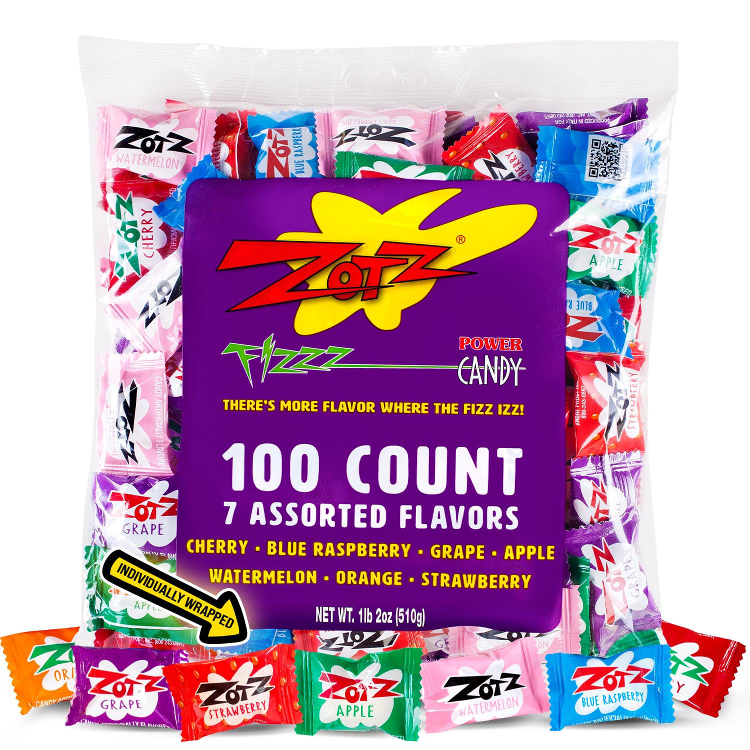 ZOTZ Fizzy Sour Candy Bulk - Retro Italian Hard Candy Individually Wrapped - Classic Nostalgic 7 Assorted Flavors Cherry, Watermelon, Strawberry, Blue