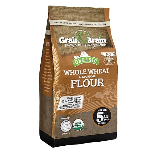 Grain Brain Organic Whole Wheat All purpose flour, No Bleaching, No Potassium Bromate (80 Ounces)