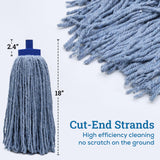 Kleen Handler Wet Mop Replacement Head - Heavy Duty Cotton Blend, Screw-On Mop Refills with Plastic Socket, Fits Standard Threaded Handles, Commercial