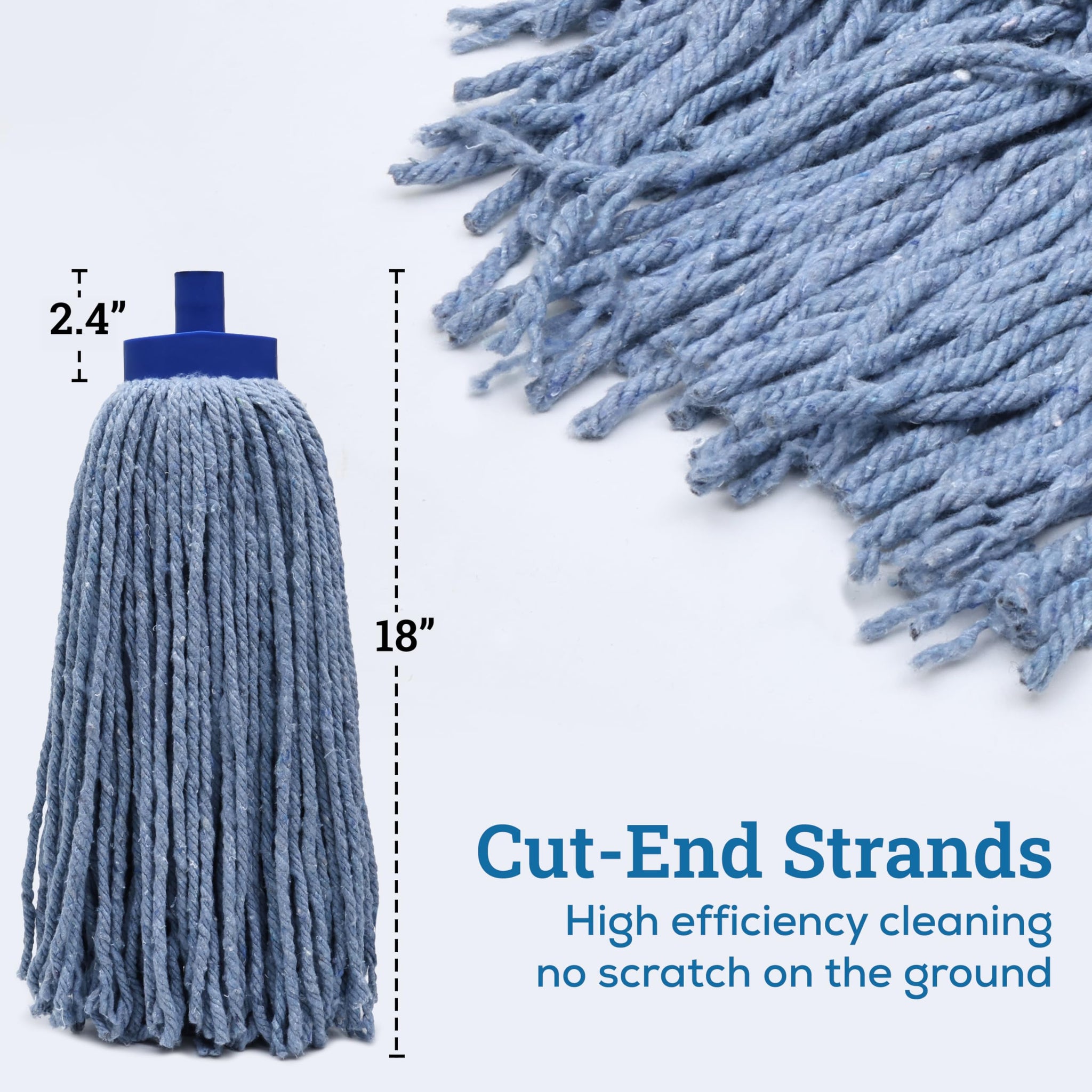 Kleen Handler Wet Mop Replacement Head - Heavy Duty Cotton Blend, Screw-On Mop Refills with Plastic Socket, Fits Standard Threaded Handles, Commercial