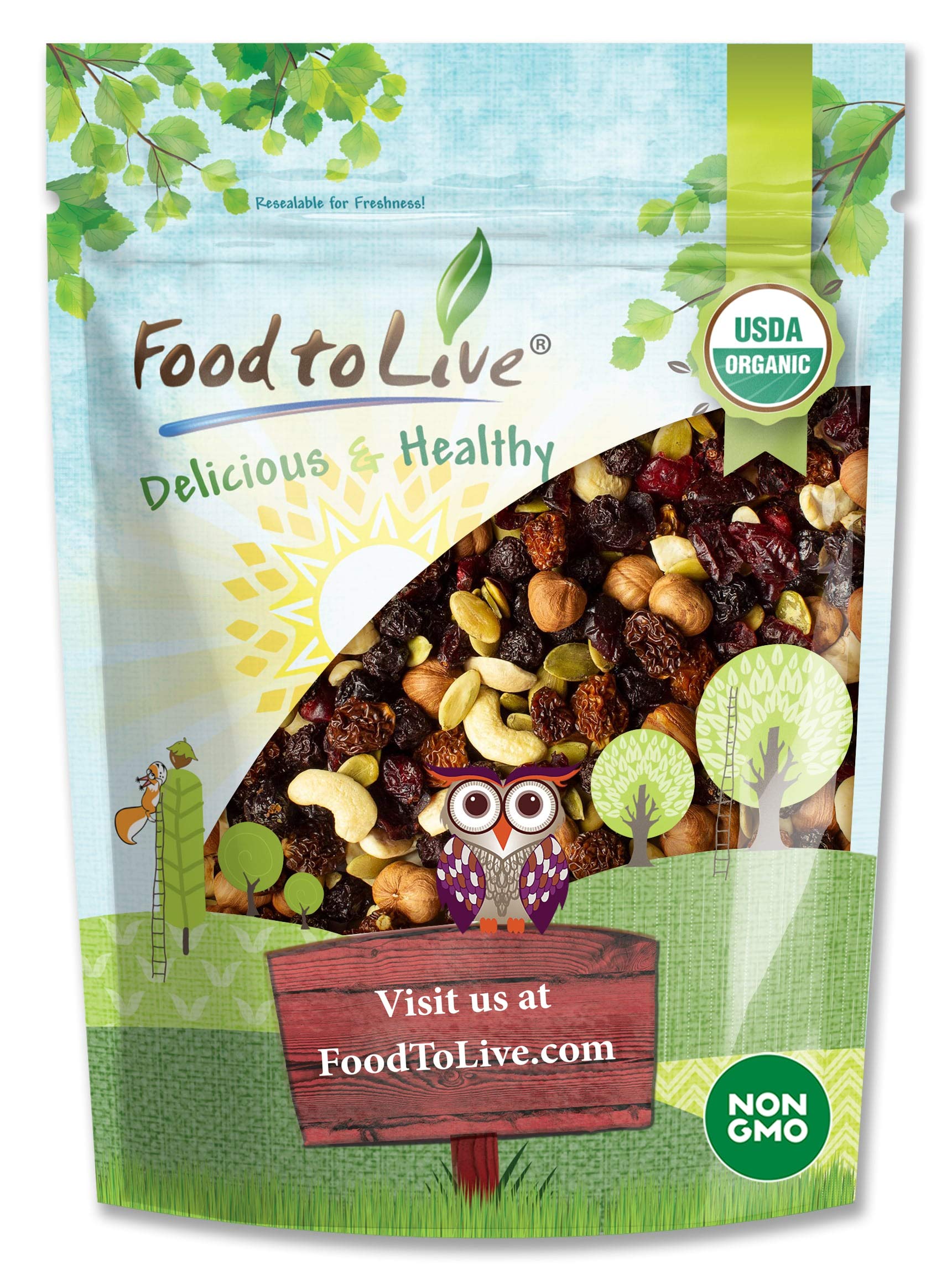 Food to Live - Organic Snack Mix, 12 Ounces - Raw Nuts and Berries with Pumpkin Seeds, Non-GMO, Non-Irradiated, Kosher, Vegan Superfood, Bulk, Great