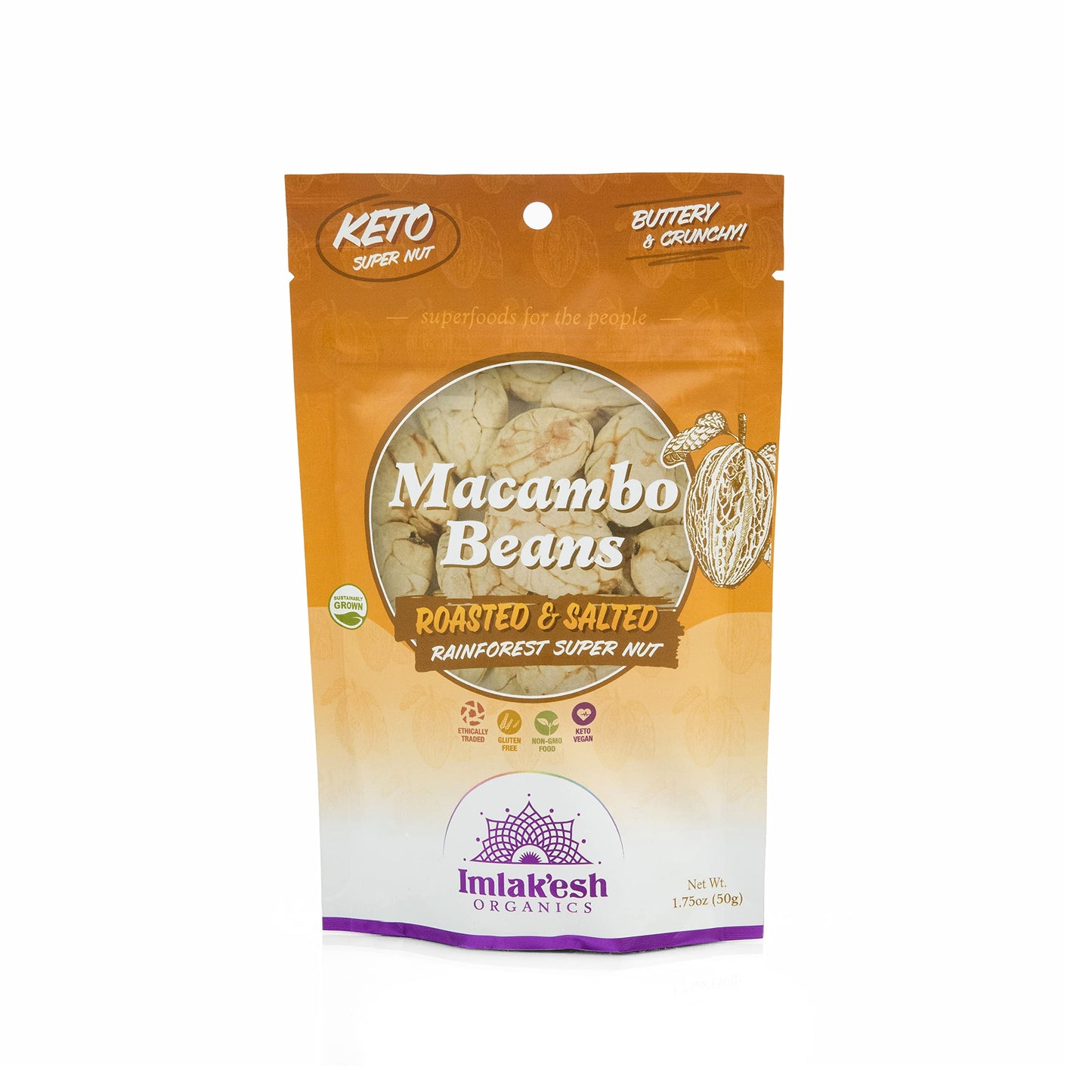 Imlak'esh Organics, Macambo Beans (1.75-Ounce Pouch), Snackable Super-Nuts — Keto | Paleo | Regenerative | Heirloom | Fiber | Protein | Gluten-Free