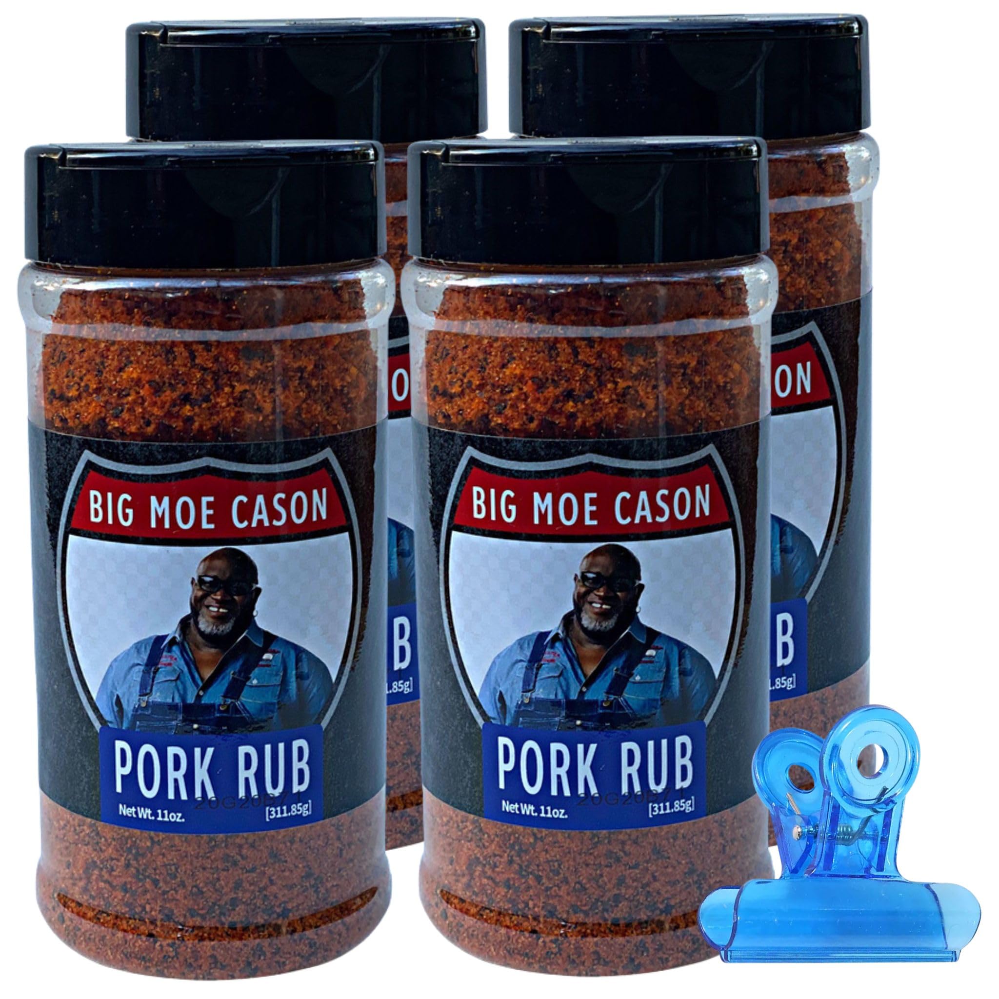 Big Moe Cason Pork BBQ Rub - 11 oz Bottle, 4 Pack - Bbq Rub and Pork Rub for Ribs and Brisket - Bbq Seasoning and Rib Rub Spice Blend with Bag Clip
