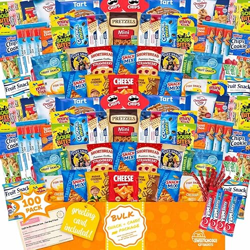 Snacks Variety Pack for Adults, Kids & Teens (100 Count) - Snack Box Variety Pack with Chips, Cookies & Bars - Bulk Snacks Gift Box, Care Package