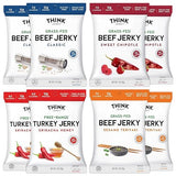 Think Jerky Beef and Turkey Jerky Variety Pack, Classic, Sweet Chipotle, Sriracha Honey, Sesame Teriyaki, Healthy Meat Snack, Low Calorie Low Fat