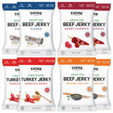 Think Jerky Beef and Turkey Jerky Variety Pack, Classic, Sweet Chipotle, Sriracha Honey, Sesame Teriyaki, Healthy Meat Snack, Low Calorie Low Fat