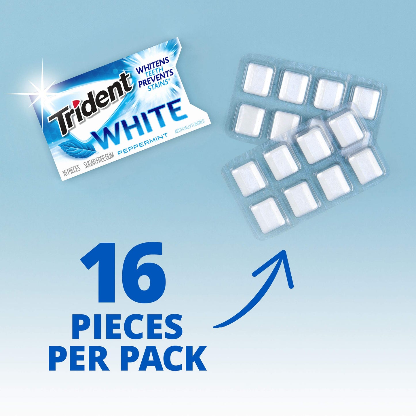 Trident White Peppermint Sugar-Free Chewing Gum, 60 Packs of 16 Pieces (960 Total Pieces)