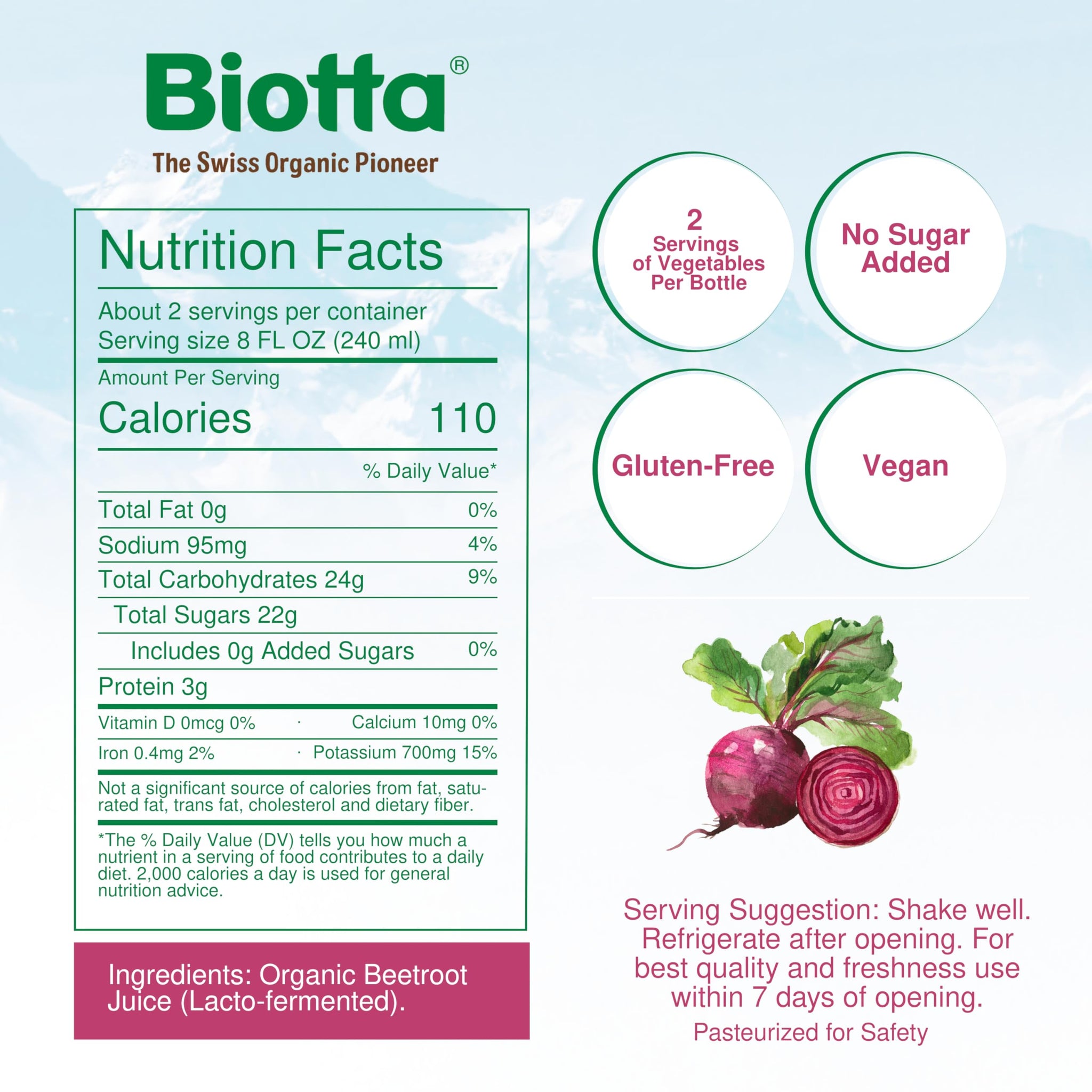 Biotta Organic Beet Juice - 100% Vegetable Juice for Energy, Immunity & Wellness - Excellent Source of Nutrients - All Natural, Non-GMO, Gluten-Free