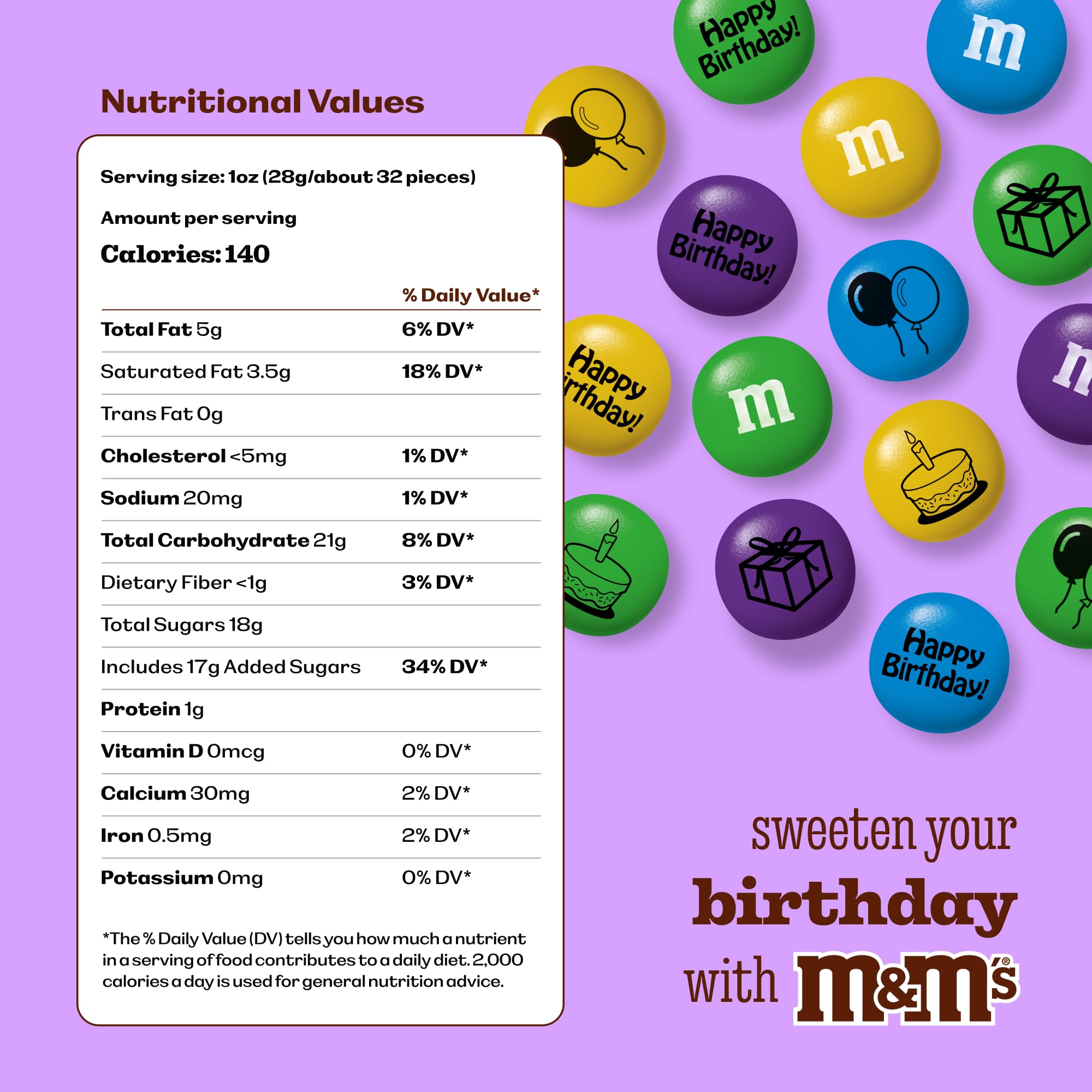 M&M’S WORLD Milk Chocolate Birthday Candy - 2lbs of Bulk Candy for Birthday Party, Party Favors, Goody Bag Stuffers and More