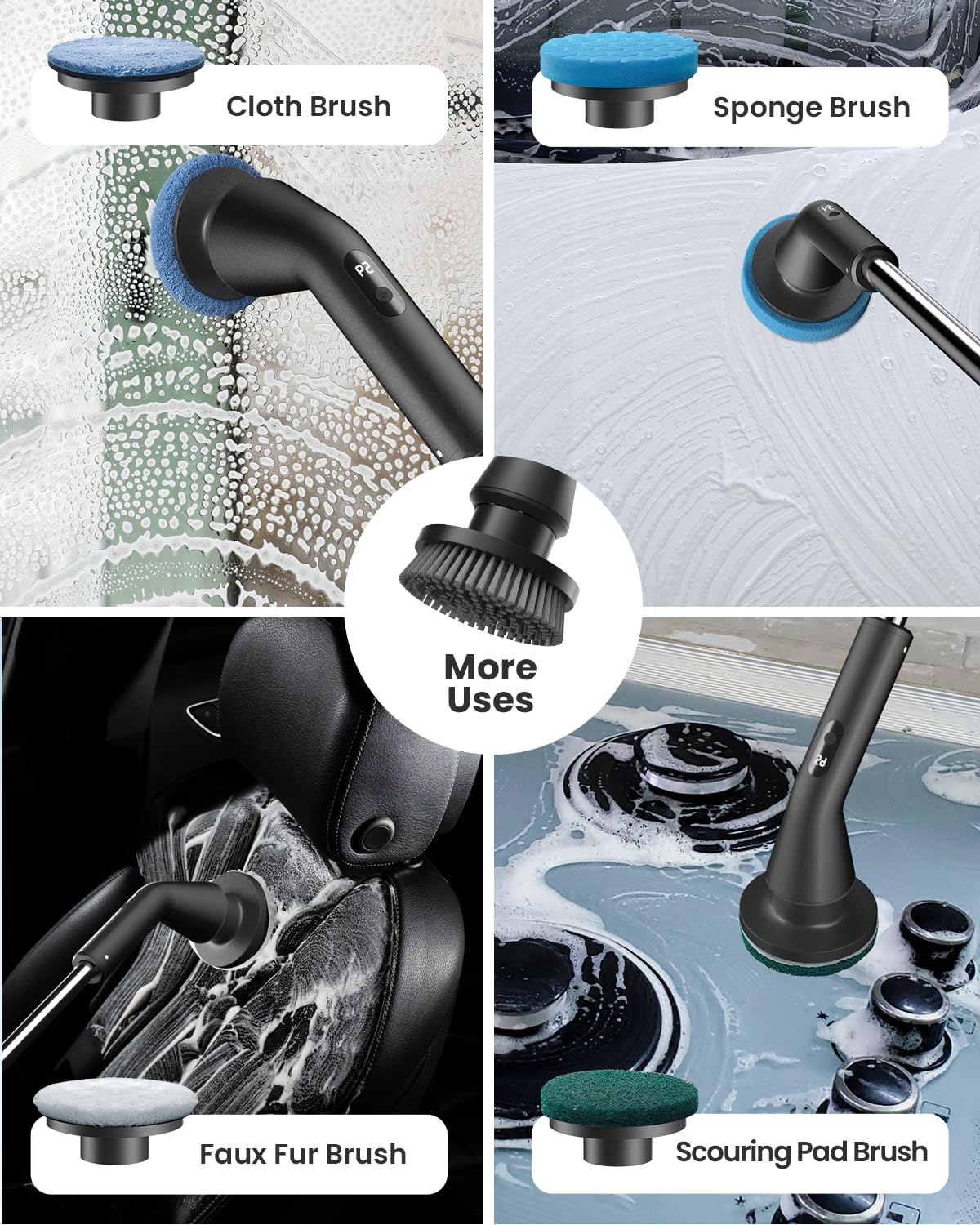 Topmako Electric Spin Scrubber, Upgraded IPX7 Cordless Cleaning Brush for Bathroom Shower, Household Cleaning Scrubber with 7 Brush Heads, Adjustable