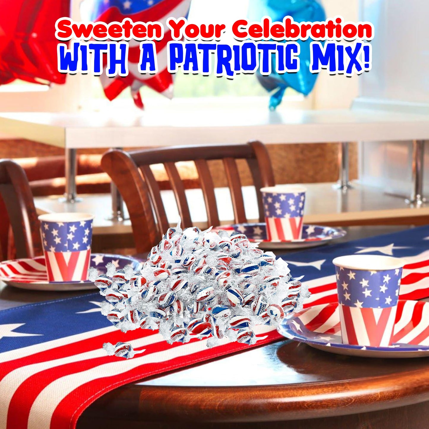 Fun Express Patriotic Red White Blue Peppermint Candy Bulk 2 Lb - 172 Individually Wrapped Mints for 4th of July Party Favors | Memorial Day Veterans