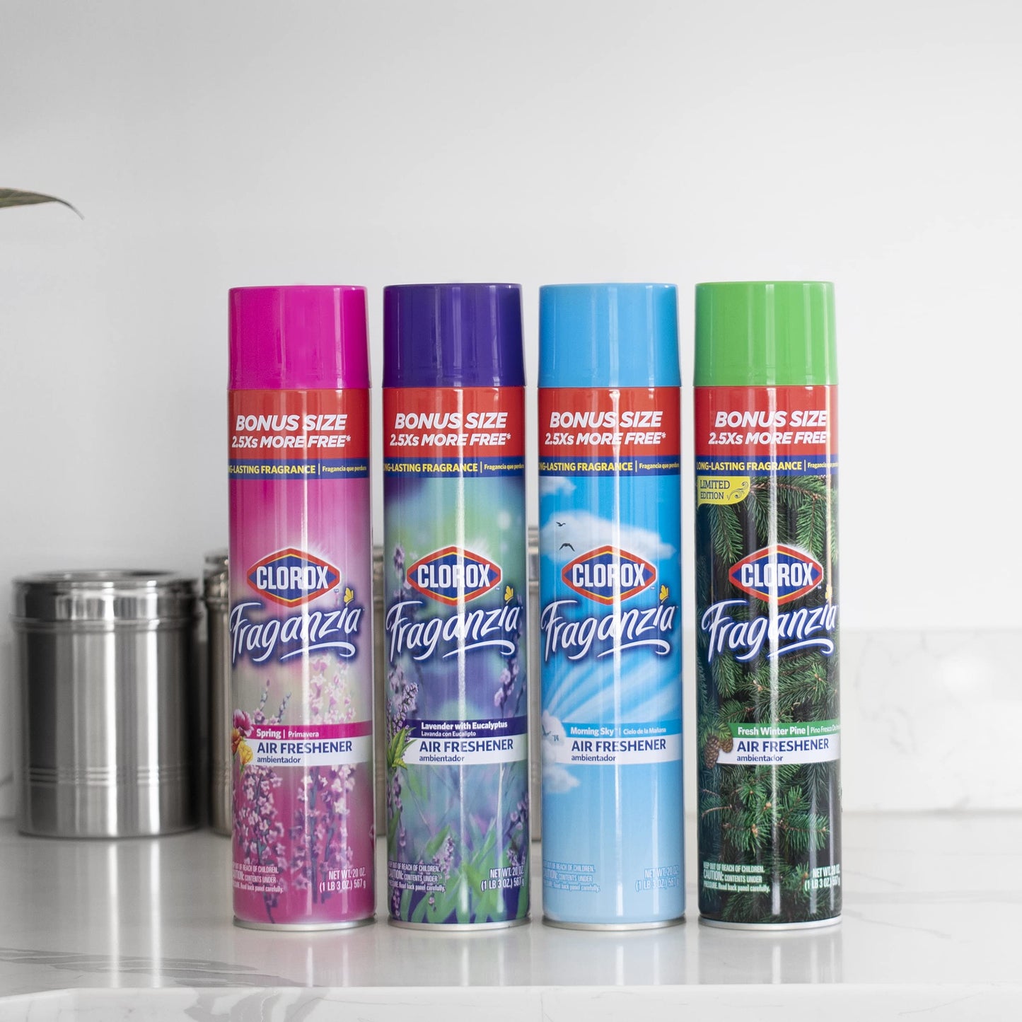 Clorox Fraganzia Aerosol Air Freshener in Lavender with Eucalyptus Scent - Long-Lasting Room Spray, Odor Eliminator for Home, Bathroom, and Bedroom
