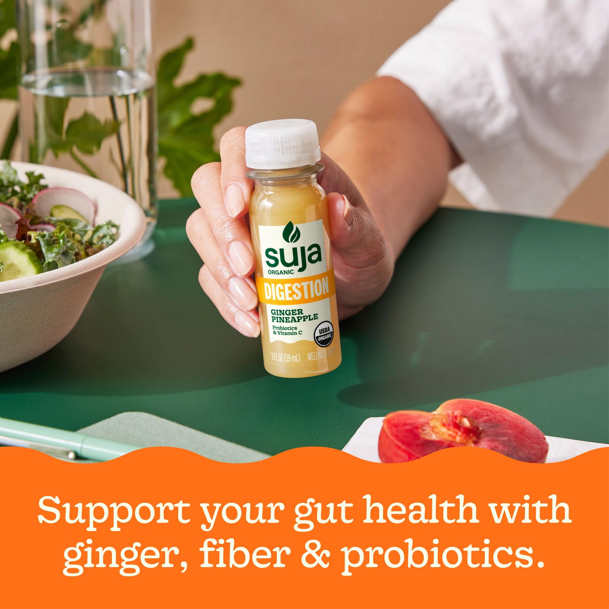 Suja Organic Digestion Shot with Ginger, Apple Cider Vinegar and Ginseng, Immunity Support, Functional Shot, Cold-Pressed Juice with Live Probiotics