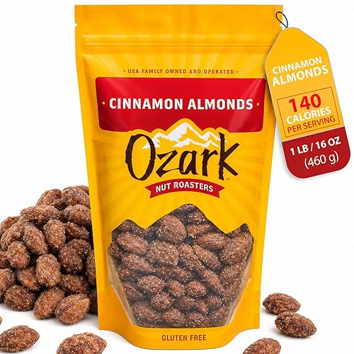 OZARK NUT ROASTERS, Cinnamon Almonds, Cinnamon-Flavored Snacks, Roasted & Coated, World-Class Gourmet Candied Nuts, 16 oz, Pack of 1