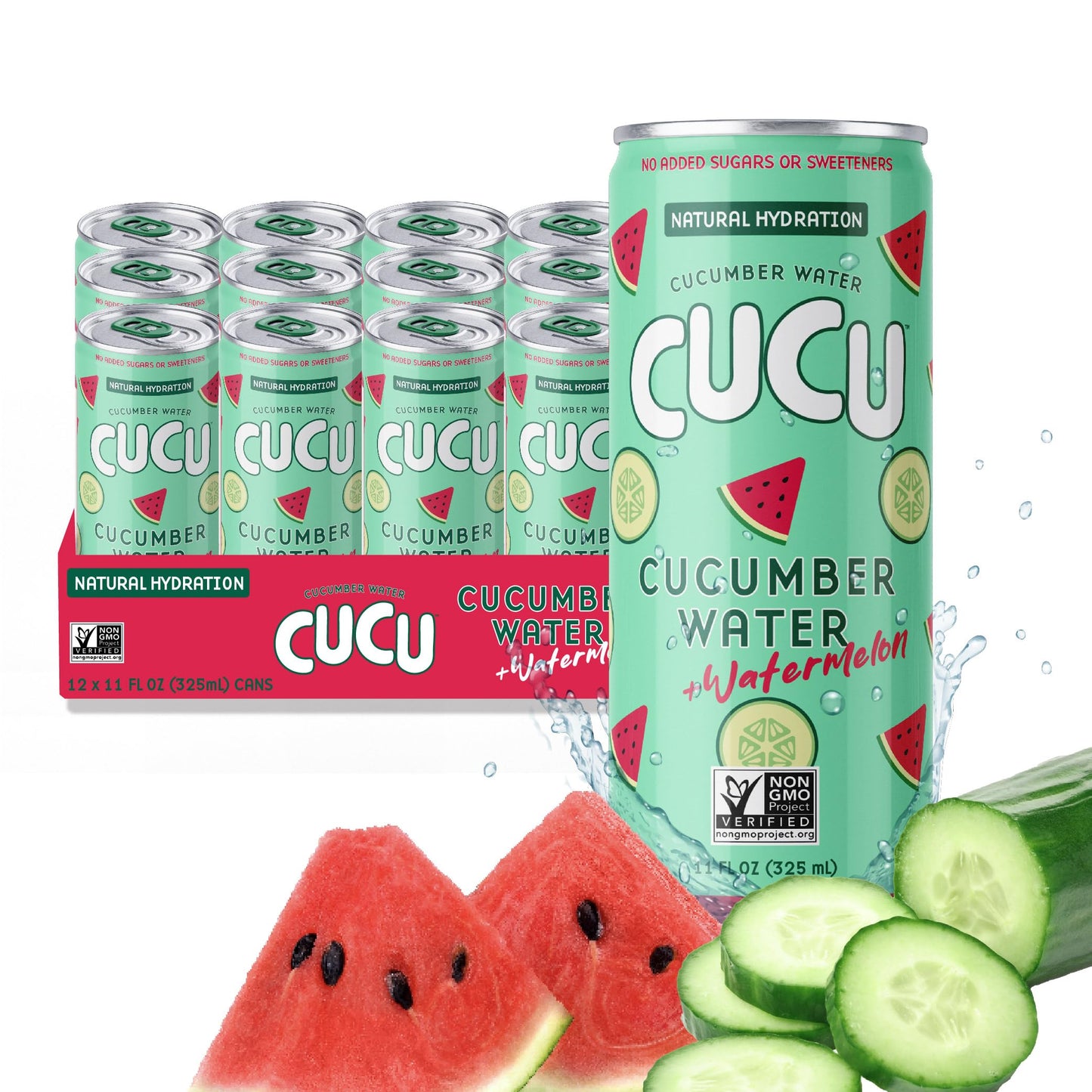 CUCU Pressed Cucumber + Watermelon Water - Real Juice from Fresh Cucumbers and Watermelons with Vitamin C, Electrolytes & Antioxidants - No Sugar