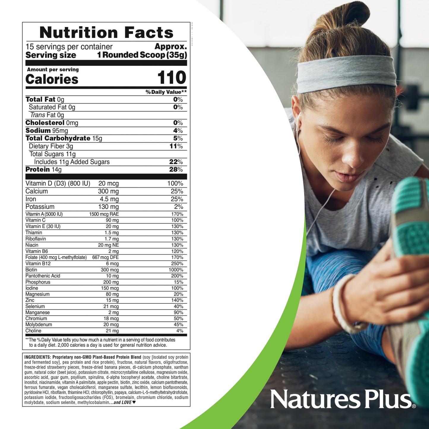 NaturesPlus SPIRU-TEIN, Strawberry Banana - 1.16 lbs - Plant-Based Protein Shake - Non-GMO, Vegetarian, Gluten Free - 15 Servings