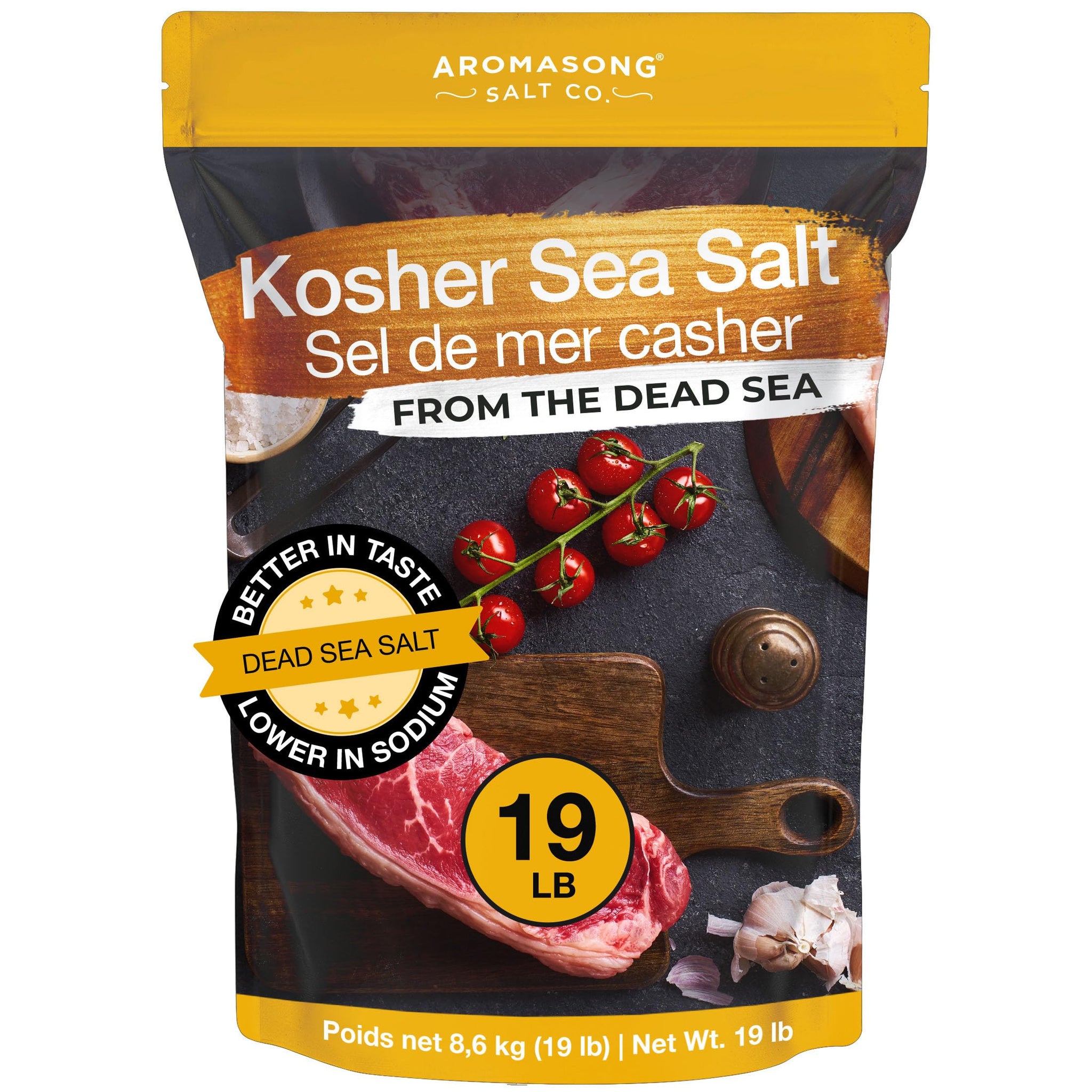 Aromasong 100% Natural Sea Salt from the Dead Sea Food Grade 19 Lb, Kosher Salt Grain, Gluten Free Unrefined, Grinder Refill For Daily Cooking