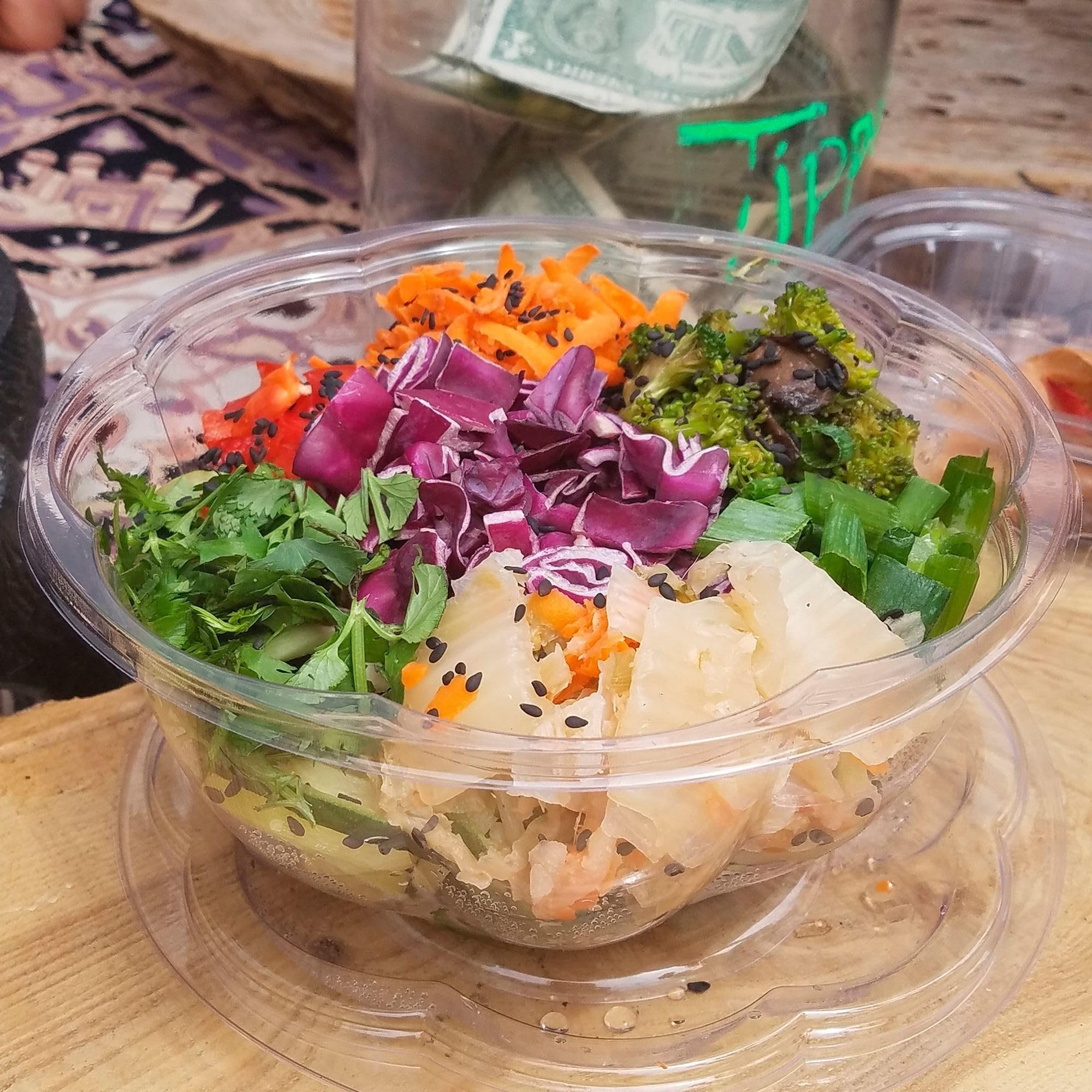 ECO PRODUCTS Compostable 24oz Salad Bowl, Clear PLA Plastic, With Lid, Case of 150, Grab 'n' Go Round Cold Takeout Food Containers, Renewable