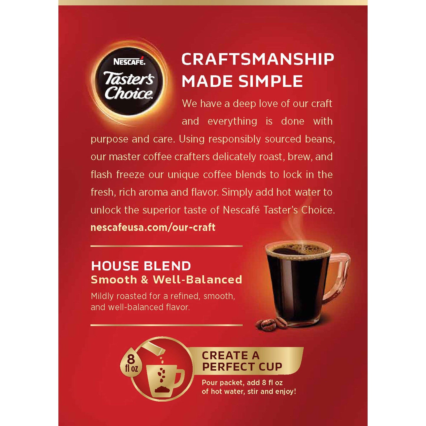 Nescafe Taster's Choice, House Blend Instant Coffee Single Serve Sticks, 18 Count