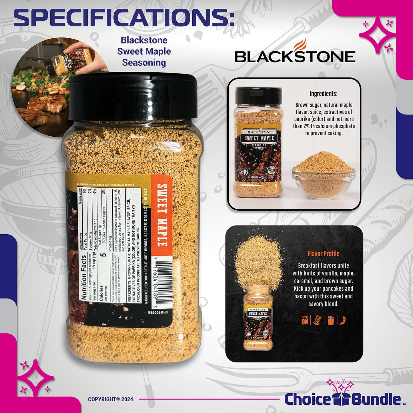 Blackstone Sweet Maple & Pineapple Sriracha Seasoning - Gourmet Griddle Premium BBQ Barbecue Rub 4 Pk Choice Bundle (29 oz) + BBQ Guide & Opener (6