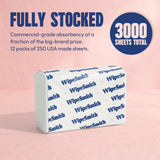 WipeSmith Multifold Paper Towels Bulk - 12 Pack Case, 250 Sheets/Pack (3,000 Total), Highly Absorbent Recycled Disposable Hand Towels for Bathrooms