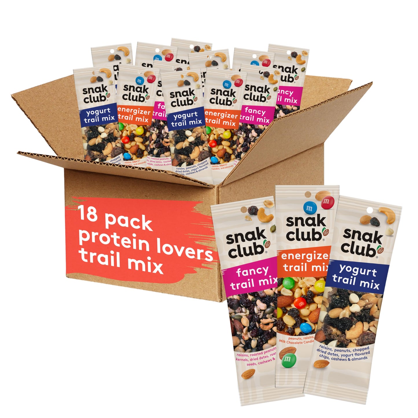 Snak Club Trail Mix Variety Pack, Grab-n-Run Protein Snacks, Includes Energizer Trail Mix, Yogurt, and Fancy, Nut and Fruit Assortment, 18 Individual