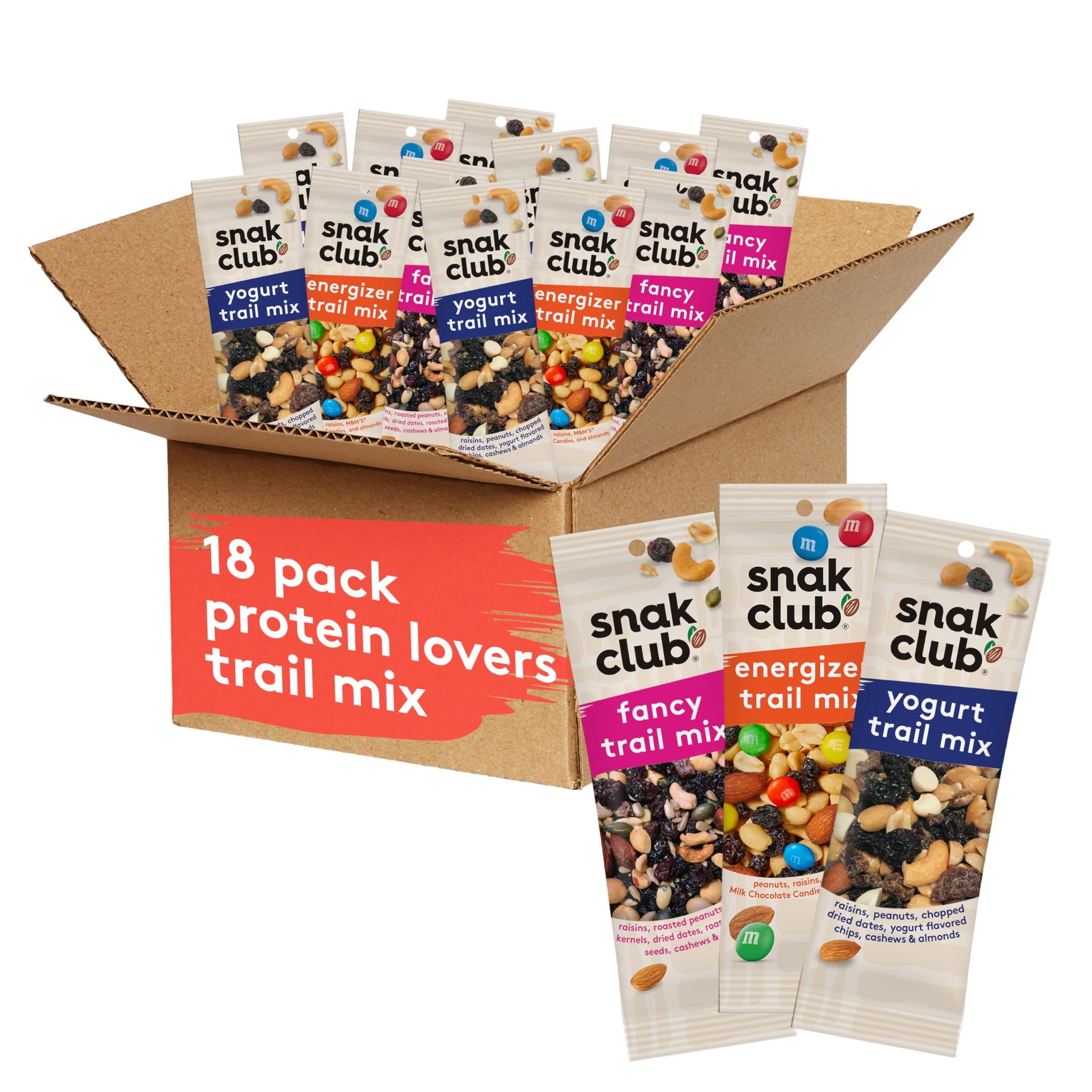 Snak Club Trail Mix Variety Pack, Grab-n-Run Protein Snacks, Includes Energizer Trail Mix, Yogurt, and Fancy, Nut and Fruit Assortment, 18 Individual