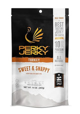 Perky Jerky Sweet and Snappy Turkey Jerky, 14oz - Low Sodium - 10g Protein per Serving - Low Fat - 100% U.S. Sourced - Tender Texture and Bold Flavor