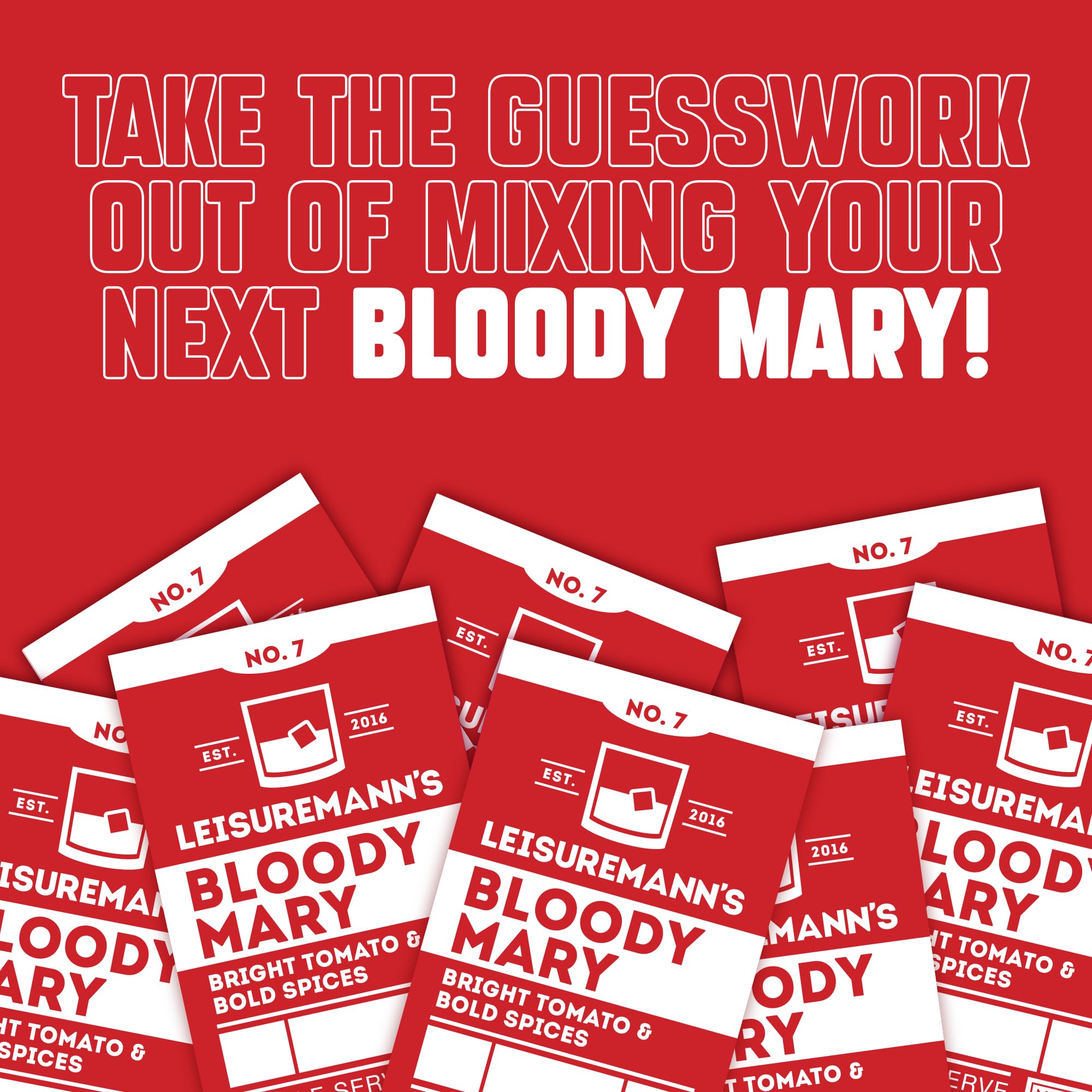 Leisuremann's Bloody Mary Single Serve Cocktail Mixer - Cocktail or Mocktail Powders Designed to Make Happy Hour Easier - All Natural - Travel Ready