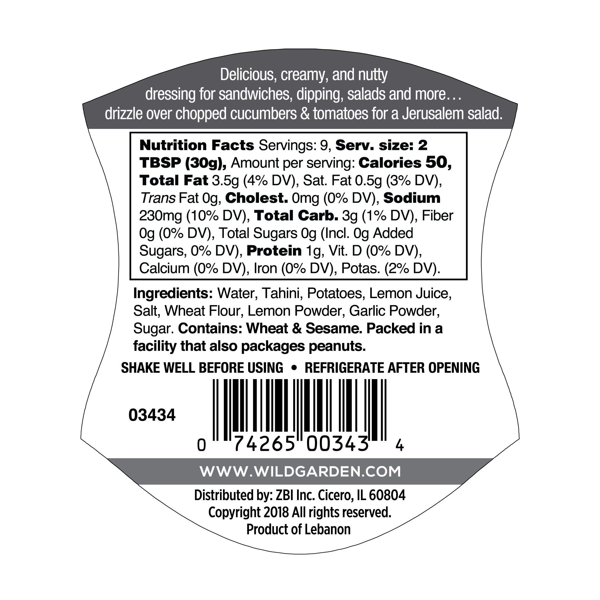 Wild Garden Tahini Sauce & Dressing, Easy Squeeze Bottle. Great on Falafel, Sandwiches, Salads, and Mores! 9.9 oz