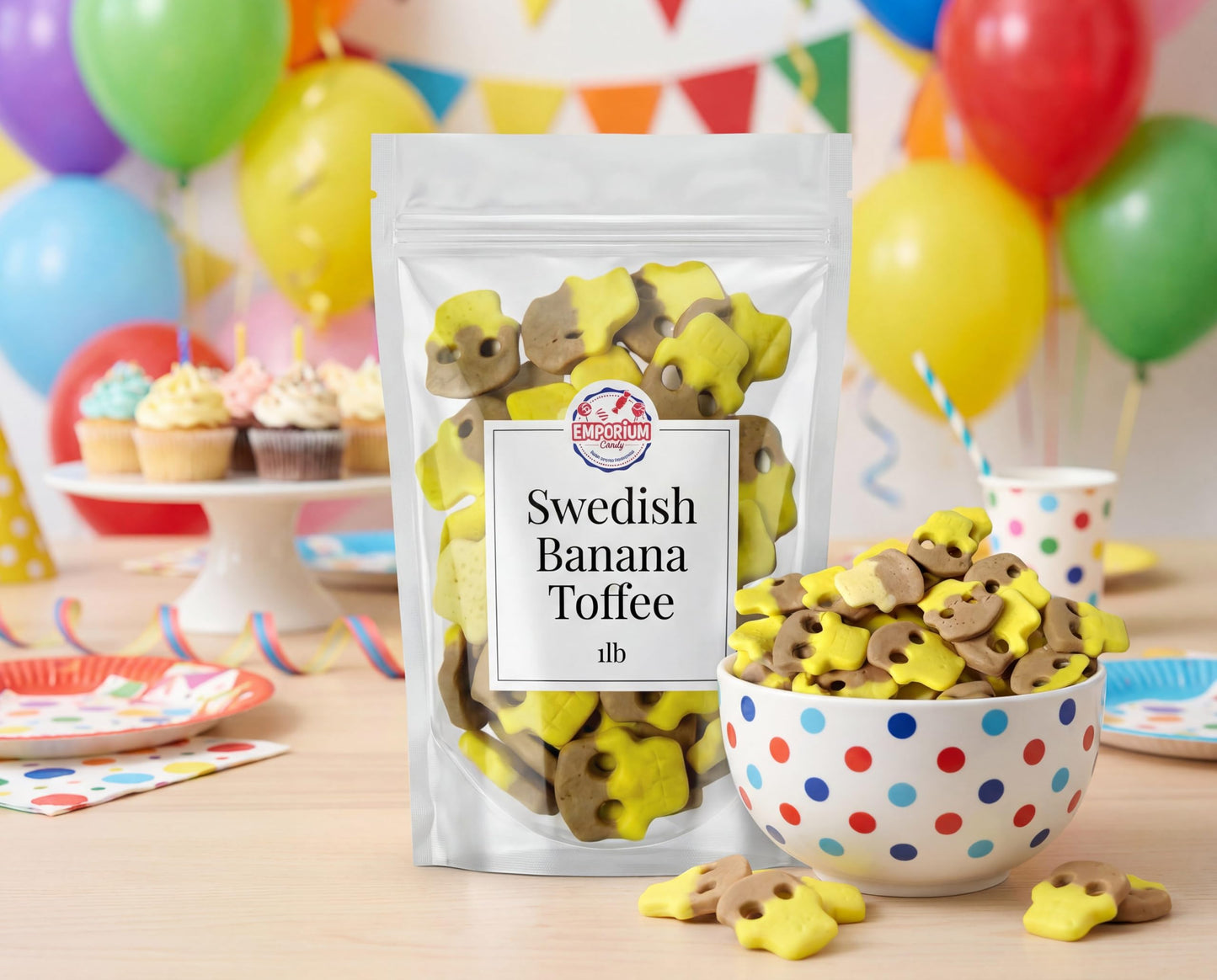 Swedish Candy - Banana Toffee Skull Shaped - Gourmet Soft Sweet Gummy Candy - Vegan, Gluten Free - Fresh Scandinavian Style - 1 lb