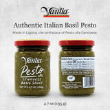 Vantia Green Pesto Sauce 4.7 oz Jar - Imported Italian Basil Pesto with Olive Oil, Pine Nuts & Cheese, Ready-to-Use Sauce for Pasta, Sandwiches