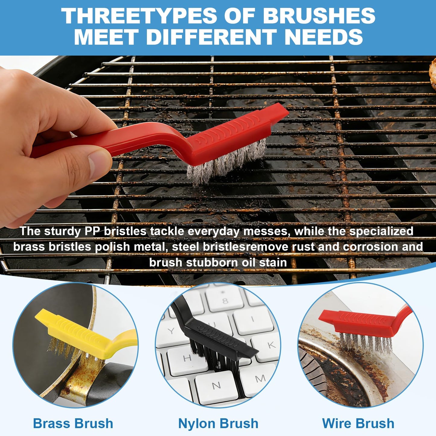 JiedHiur 11Pcs V-Shaped Grout Cleaning Brush Set, with Stiff Bristles Crevice Cleaning Brush and Steel Scraper, Deep Cleaning Supplies for Cleaning