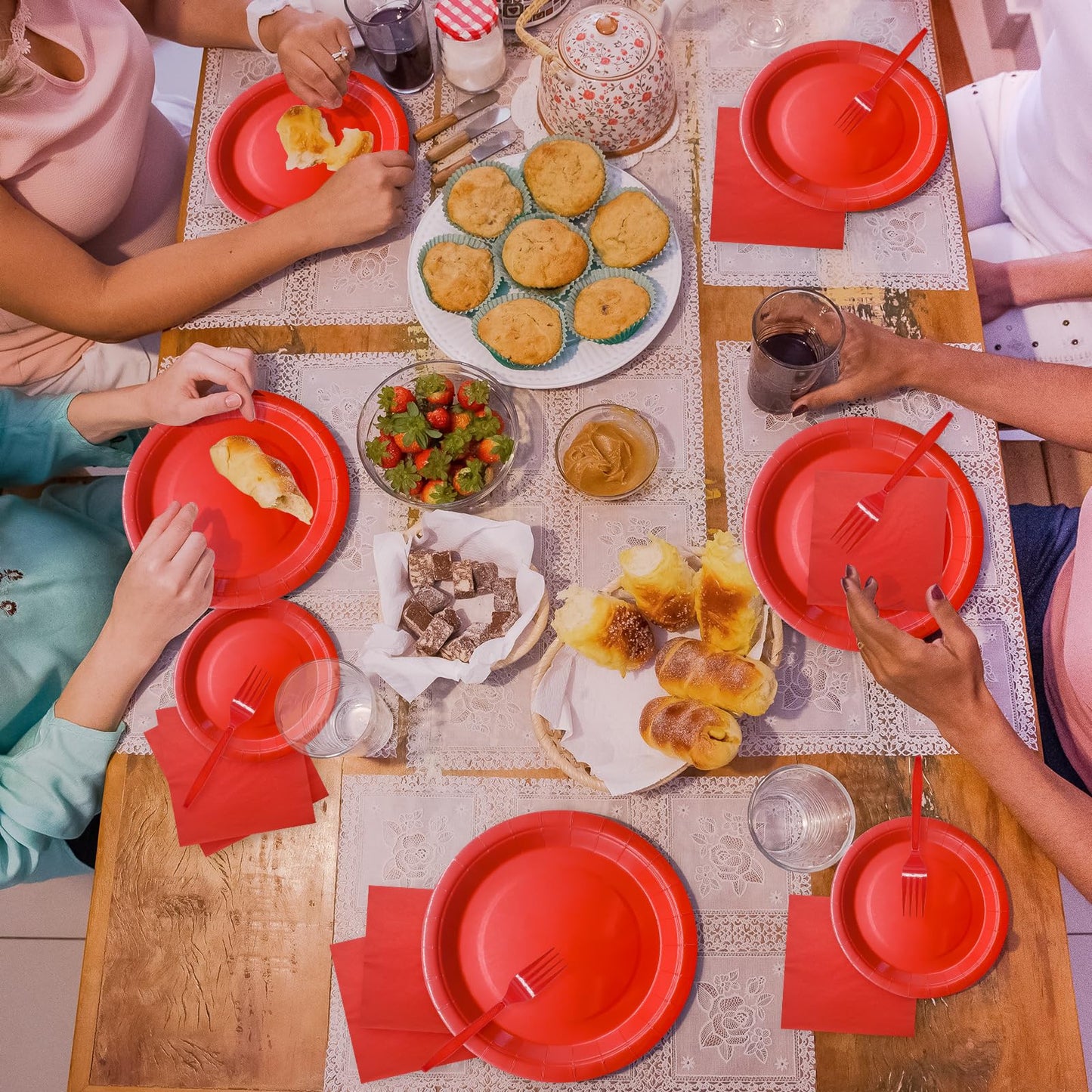 WYQJHKV Red Party Supplies Set Include Red Paper Plates and Napkins party supplies,Severs 25 Guests Dessert Plates,Disposable Cake Plates Paper Plate