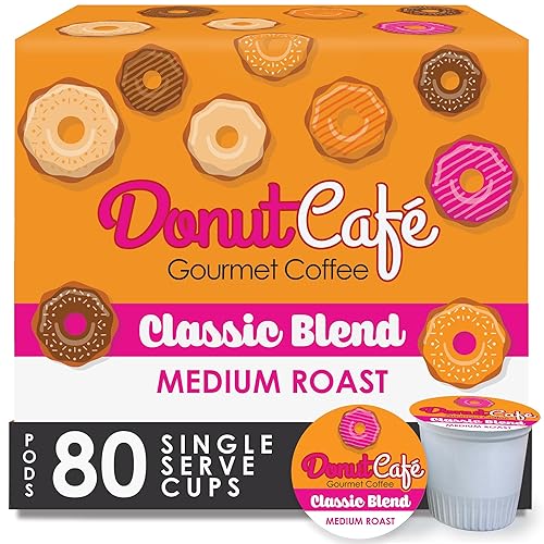 Donut Café - Coffee Gourmet Pods, Classic Blend, Medium Roast - Non-GMO, Gluten Free - Compatible with Keurig K Cup Brewers - Smooth & Delicious - 80