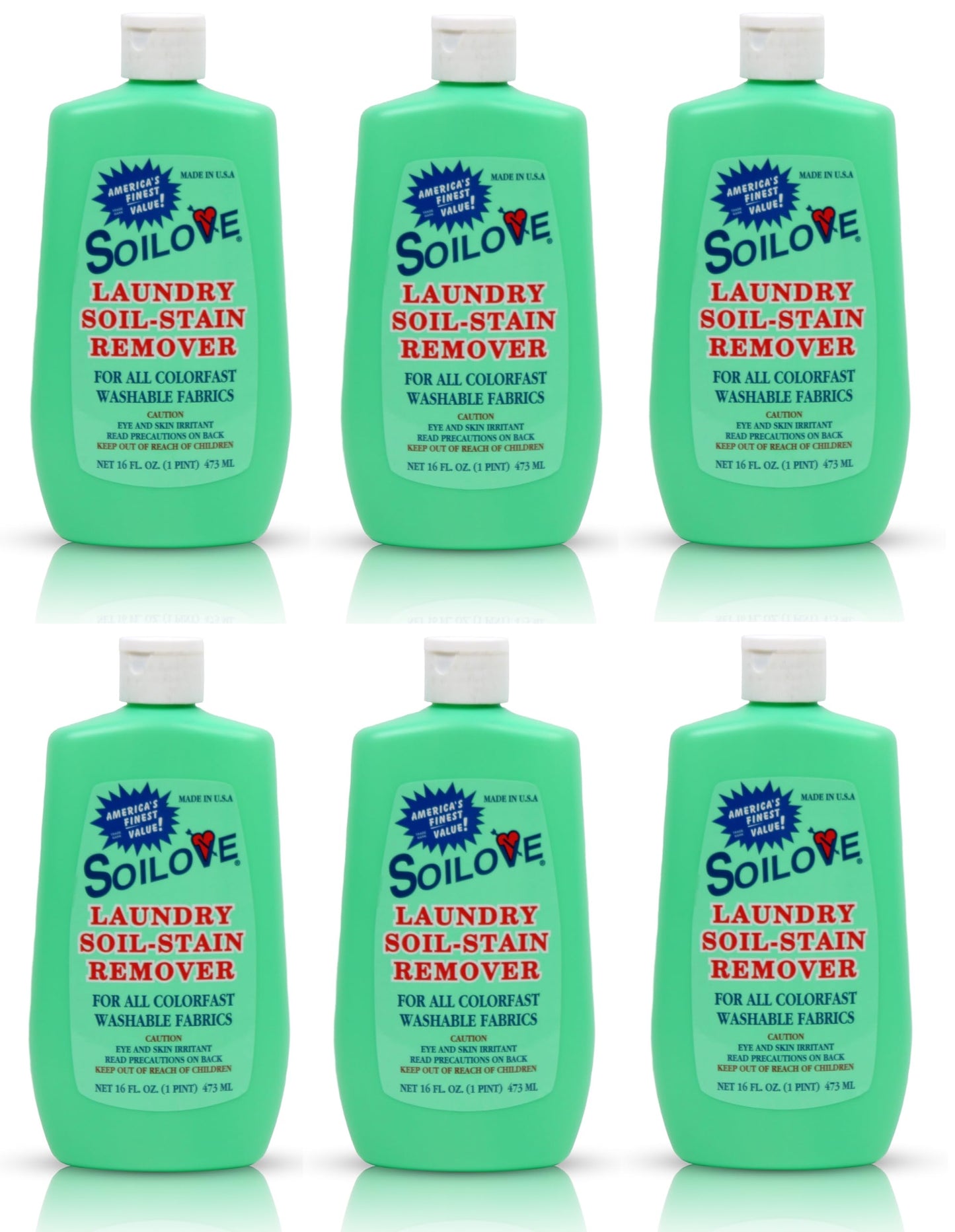 Soilove Laundry Stain Remover Liquid - 6 Bottles (16oz) - Powerful Prewash for Blood, Grease, Ink, Grass, Food, & More - Advanced formula clothes