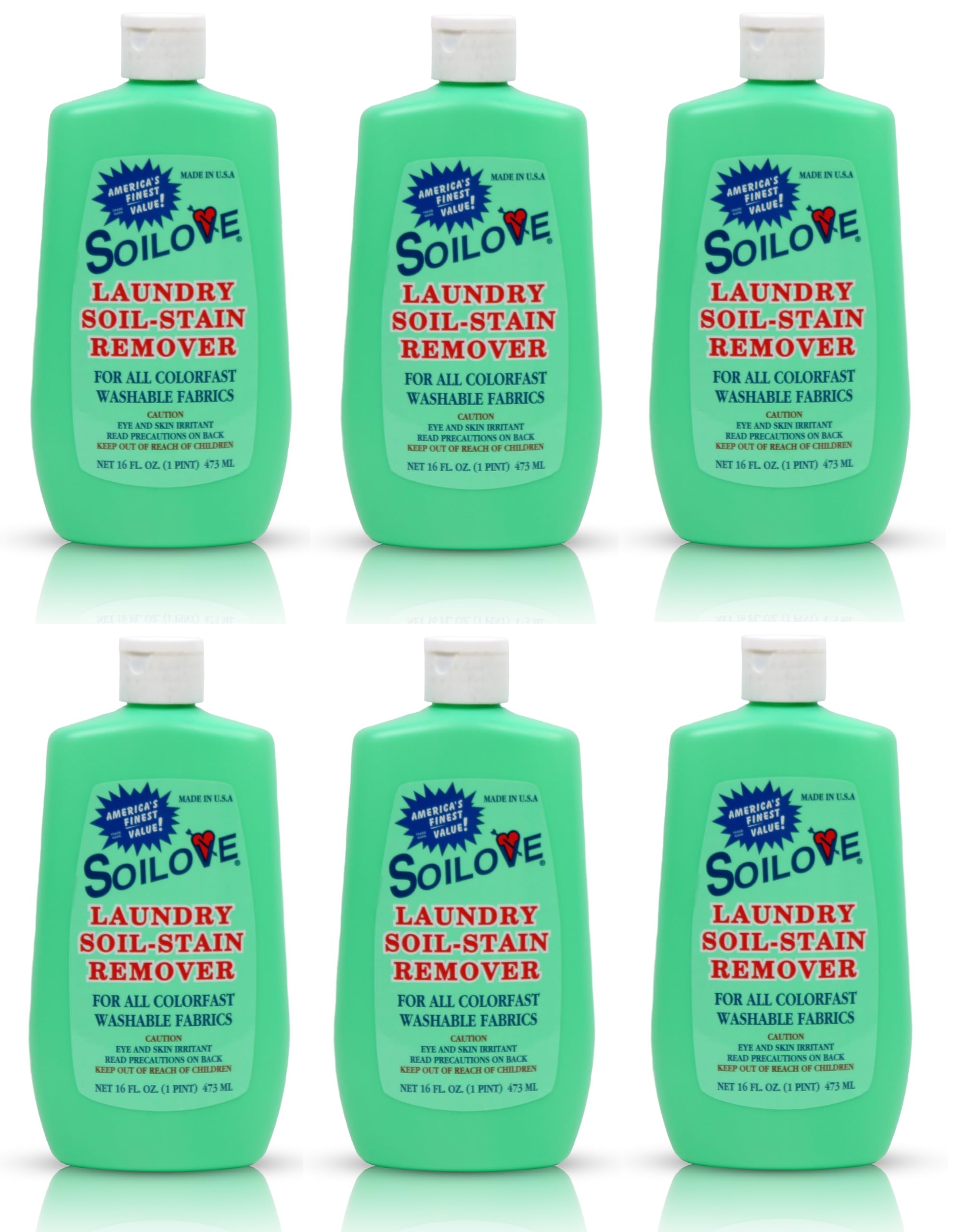 Soilove Laundry Stain Remover Liquid - 6 Bottles (16oz) - Powerful Prewash for Blood, Grease, Ink, Grass, Food, & More - Advanced formula clothes