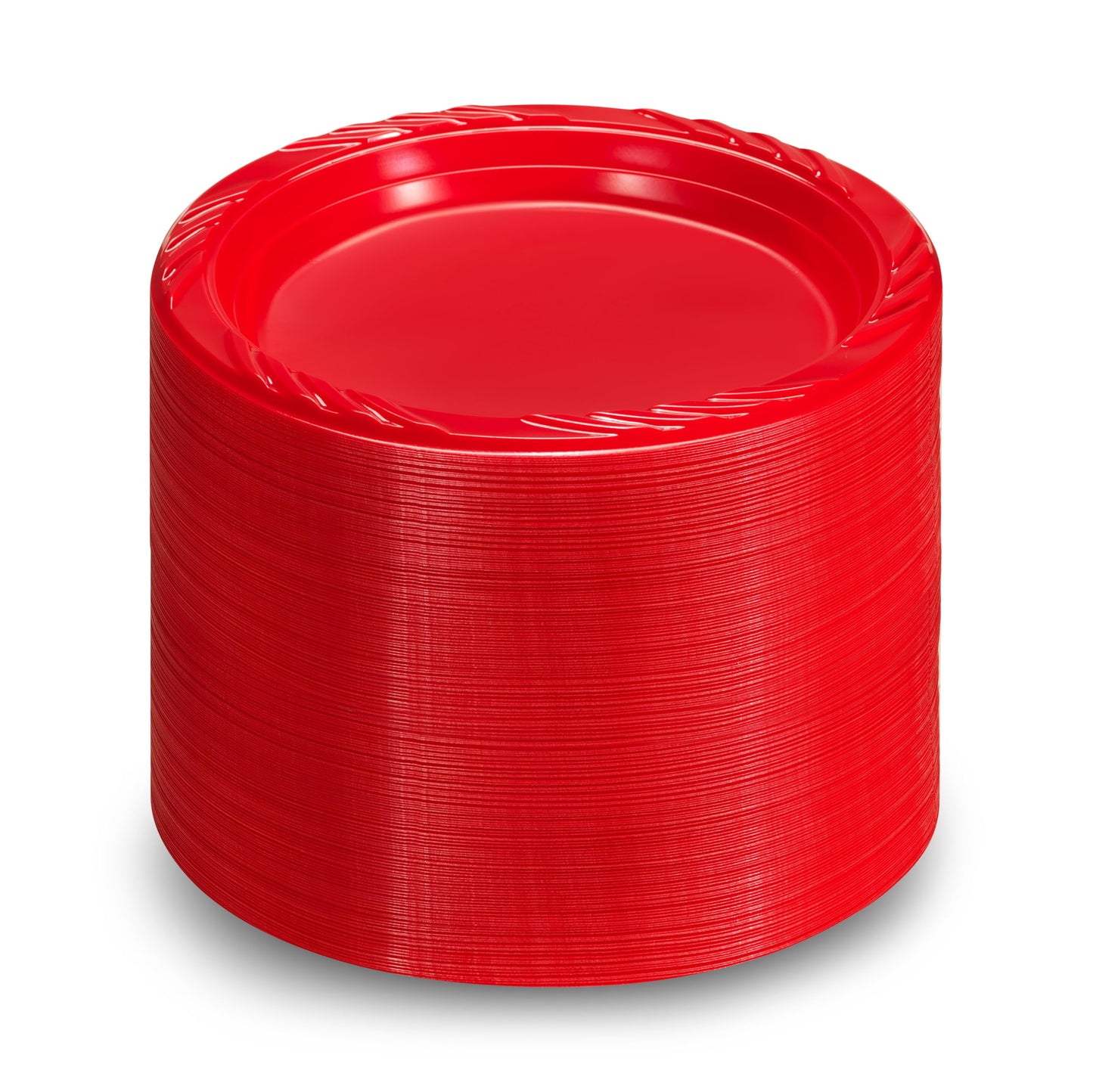 Munfix 100 Red Plastic Plates Set - 9 Inch Disposable Dinner Plates Bulk Pack, for Party, BBQ, Picnic, Parties, Travel and Events, Microwavable