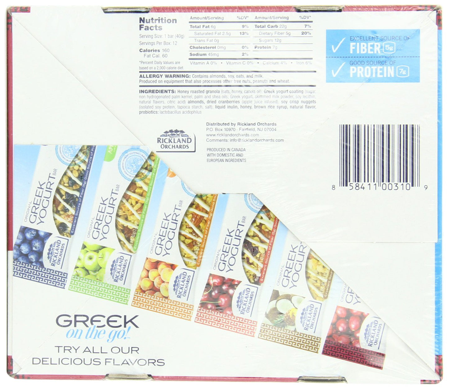 Rickland Orchards Greek Yogurt Covered Granola Bar, Cranberri Almond, 1.4 Ounce (Pack of 12)