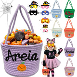 Personalized Halloween Basket Trick or Treat Bag Customized Name Custom Halloween Candy Buckets Gift for Boys Girls,Purple
