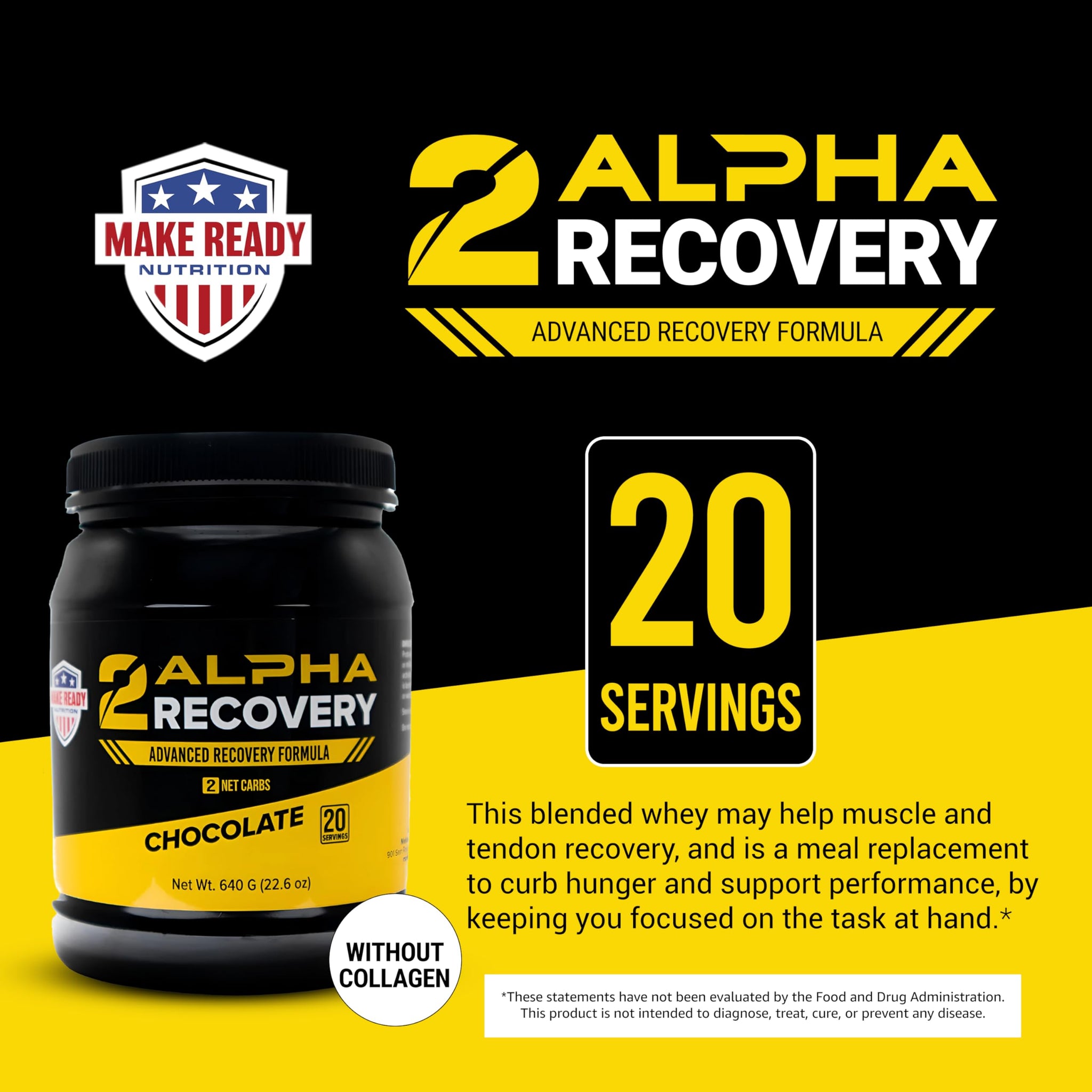 2ALPHA Recovery Chocolate - Protein Shake with Hydrolyzed Whey Isolate and Essential Nutrients for Shooters, 25g Protein for Muscle Recovery - 640g